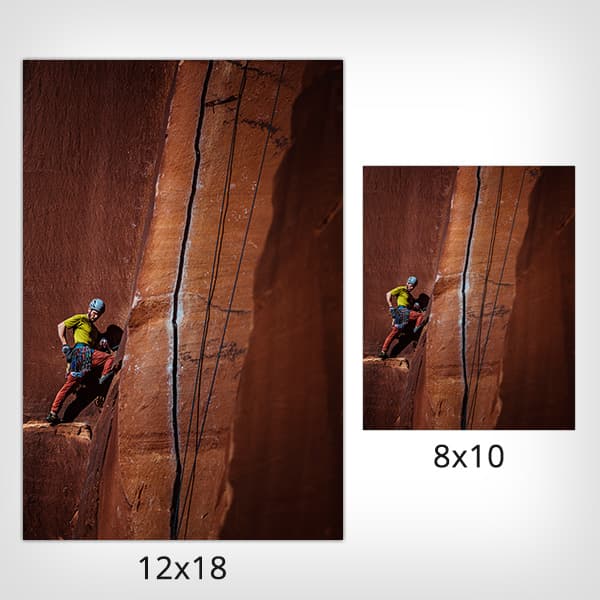 Image of a 12x18 next to an 8x10 to show the size difference